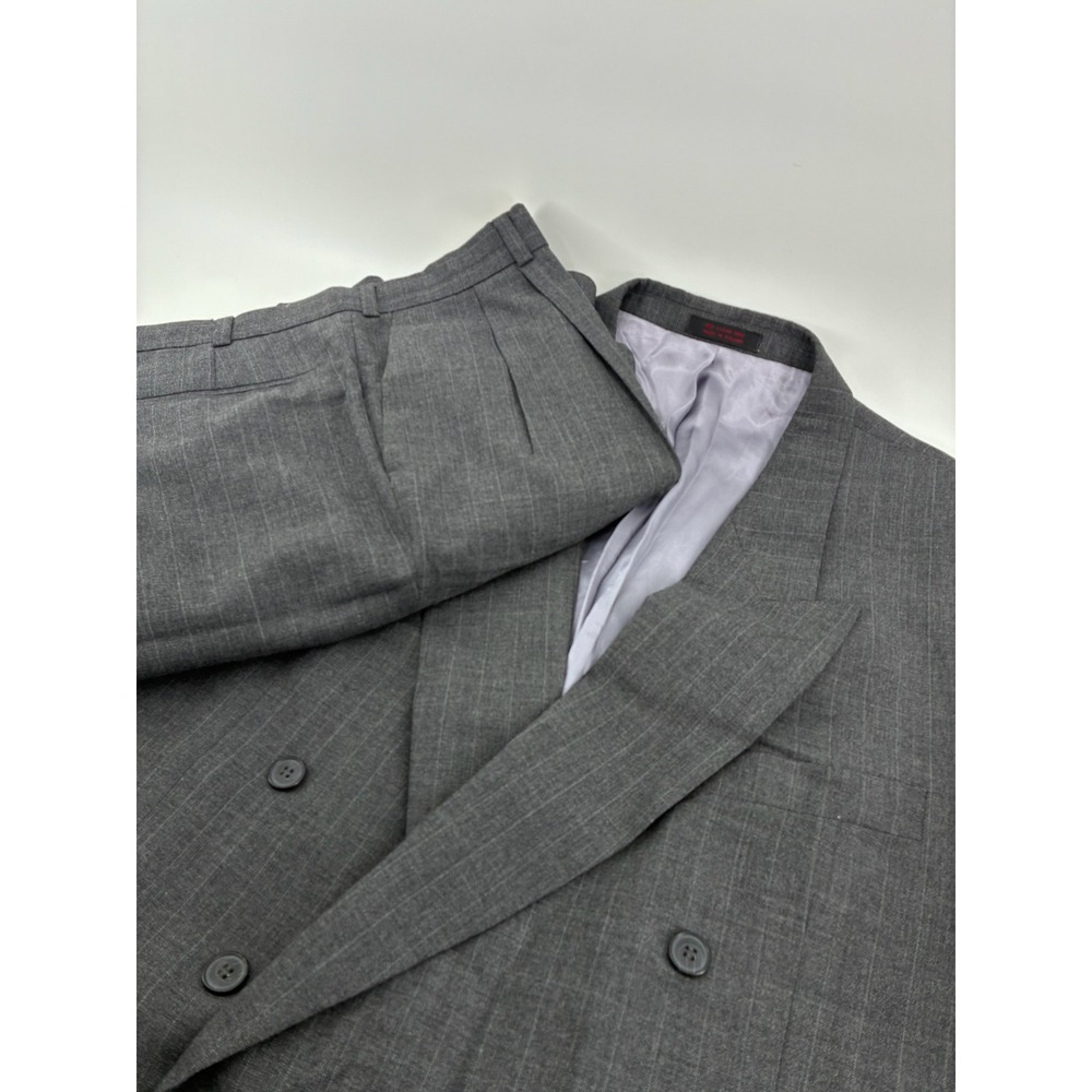 English Manor Mens Grey Pinstripe Double Breasted Suit Set Size 48L